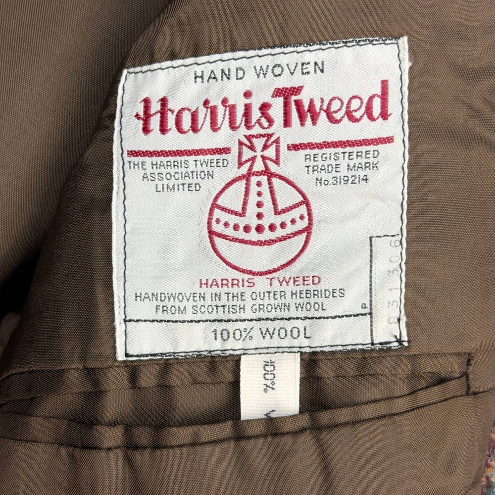 VTG Burleigh HARRIS TWEED Blazer Men 42 Wool Sport Coat Jacket Brown Check *read - Picture 3 of 12